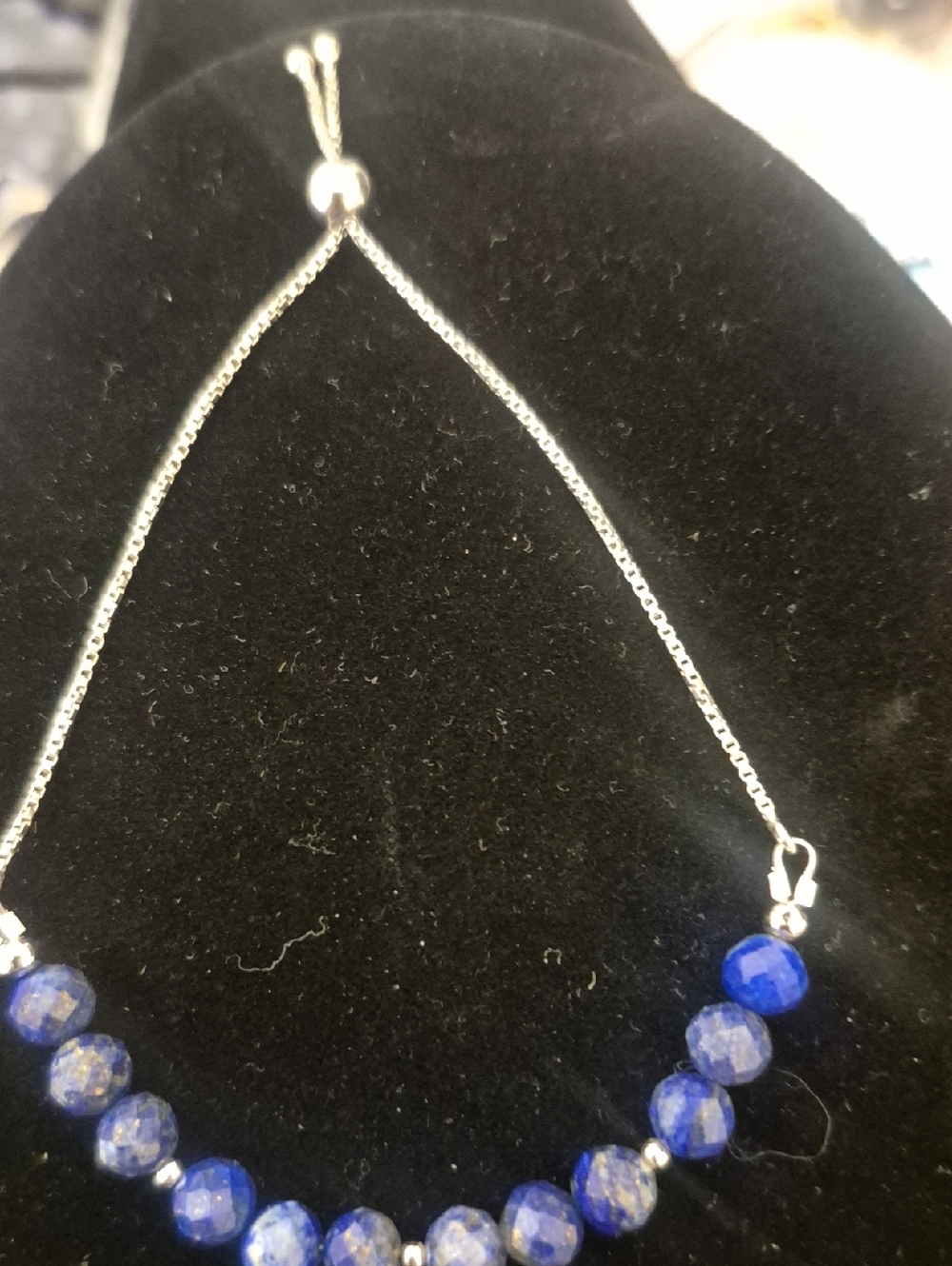 Lapis Bead Adjustable Sterling  Bracelet - Blue
